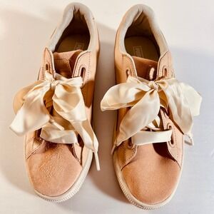 Puma Basket Women's Sneakers Peach Beige Leather Suede Bow Lace Shoes US 9 NWOT